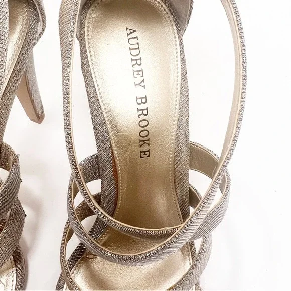 Audrey Brooke Gold Metallic Sparkly AB Shanice Wide Strappy Heels Sz 8.5 - Picture 9 of 11